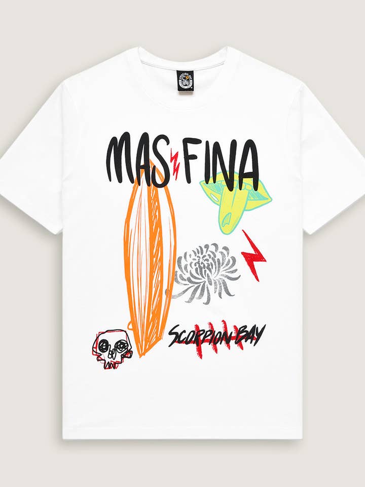 Uomo | T-Shirt Graffiti "Mas Fina" Bianca 100% Cotone per la vendita all'ingrosso da parte di Scorpion Bay