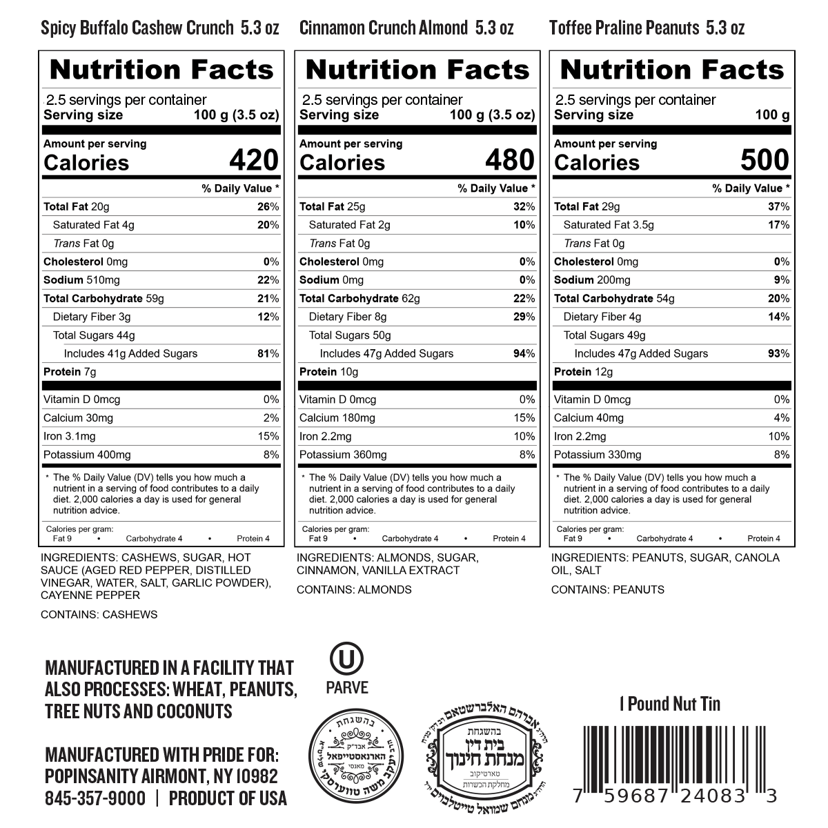 Popinsanity Popcorn & Confections - Wholesale Nuts - Vegan Gourmet Nuts Gift Tin 3 Roasted & Candied Nut Flavors4