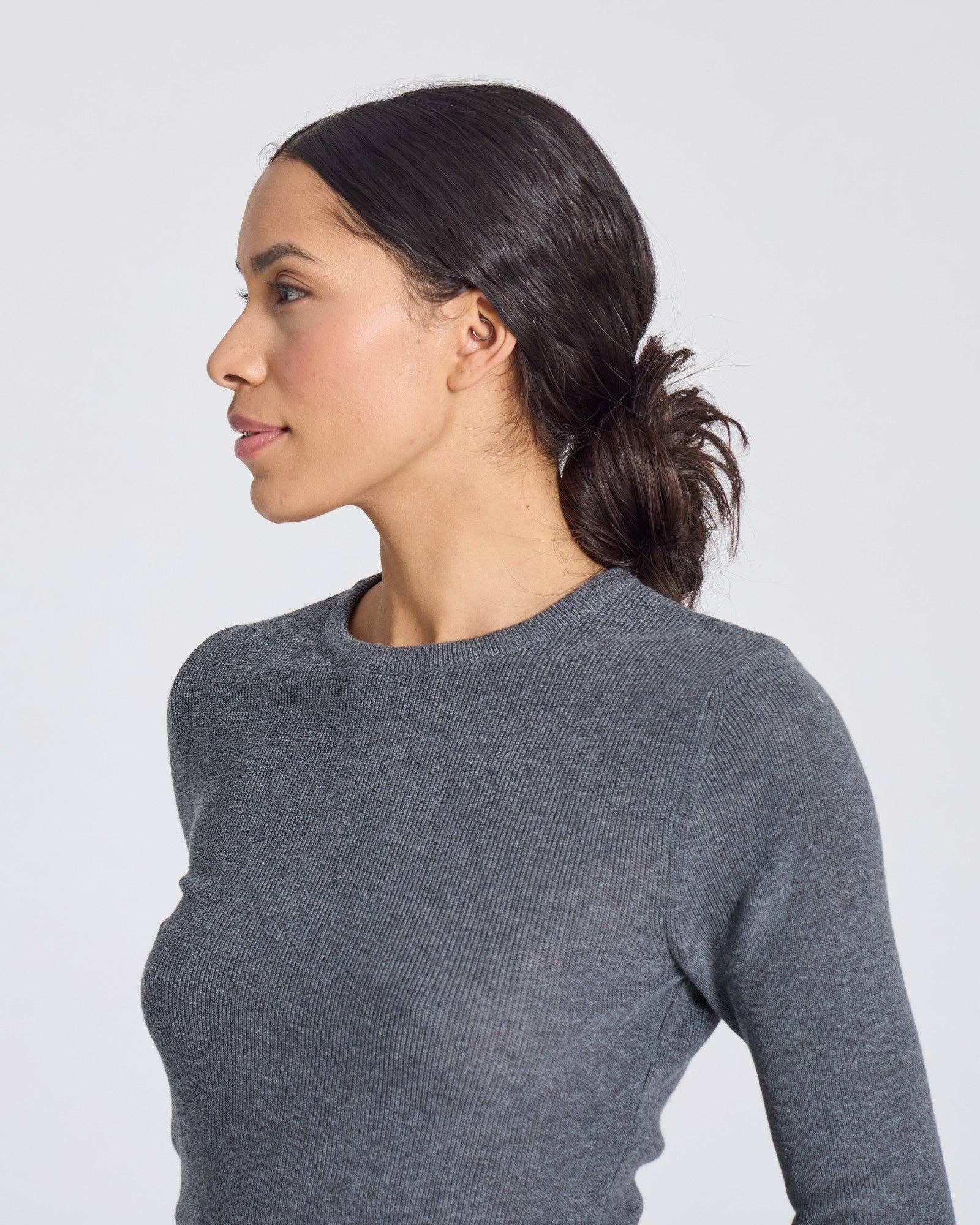 gai-lisva – Top de malha - Mulher por atacado – Freja blusa de manga longa em algodão canelado GOTS - Cinza escuro mesclado4