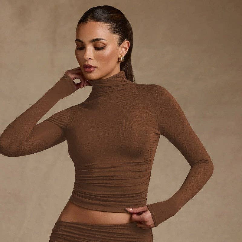 Plush Looks - Wholesale Knit Top - Women's - High Neck Long Sleeve T-Shirt9