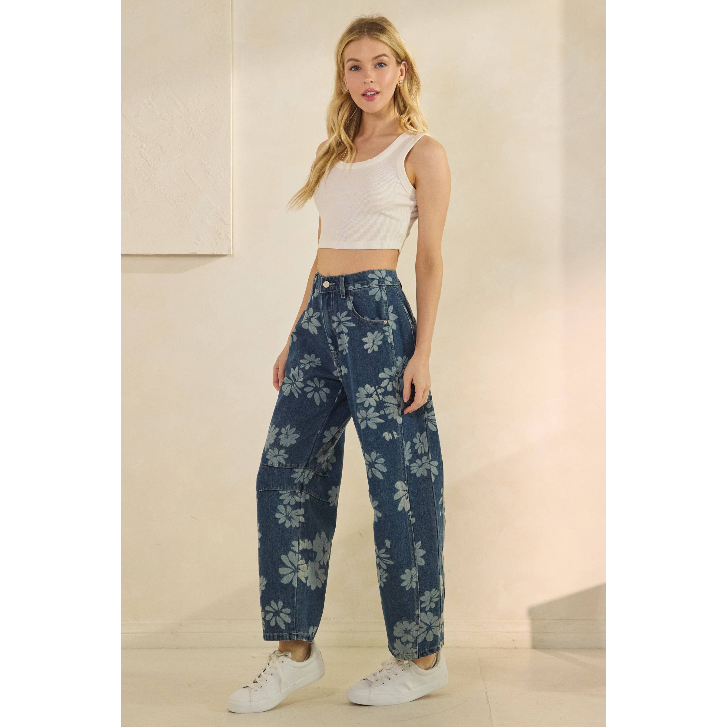 Med Wash Floral Denim Pants for wholesale on Faire8