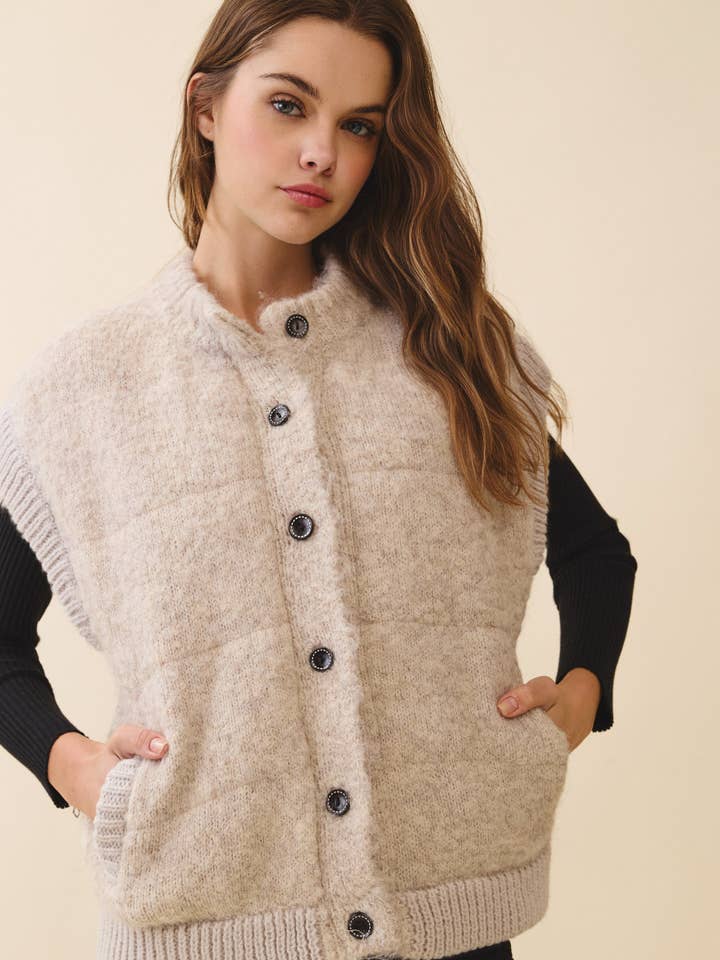 CV1274-Gilet Décontracté à Col Montant Boutonné en Maille pour la vente par TCEC