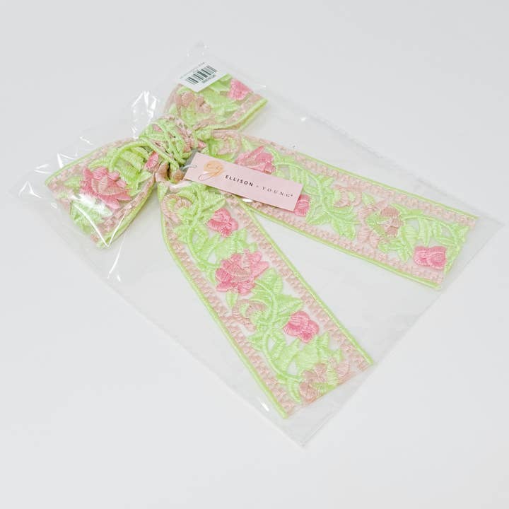 Ellison+Young - Vente Pince à cheveux – femme - Barrette à cheveux noeud brodé de fleurs en dentelle7