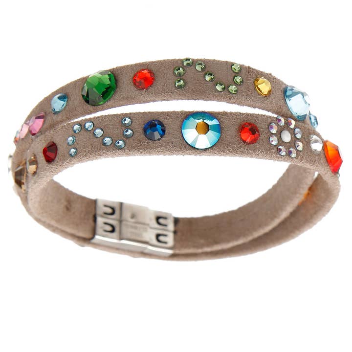 leather Bracelet "Patchwork" double beige for wholesale by Crocus