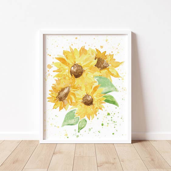 Bright Sunflower Watercolor Bouquet, 8x10 Print for wholesale by mad paperie