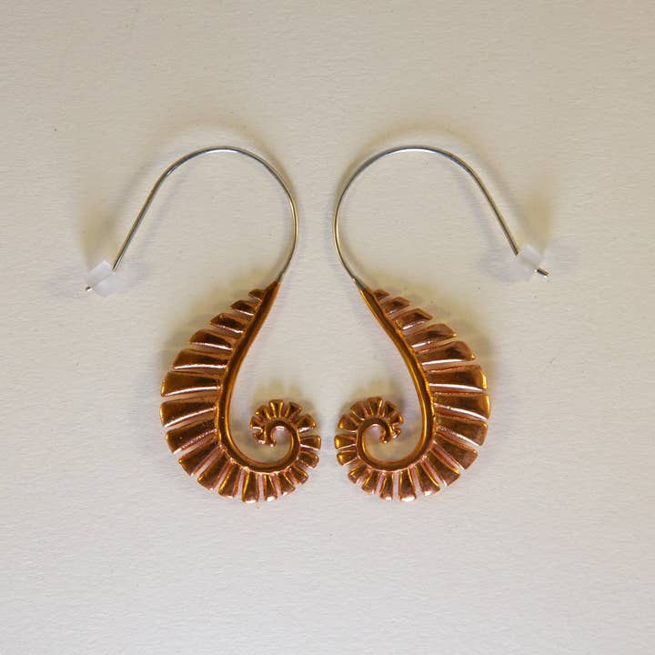 Fern Frond Copper Dangle Earrings ~ Sterling Silver wires for wholesale by Ajmer by Jodi