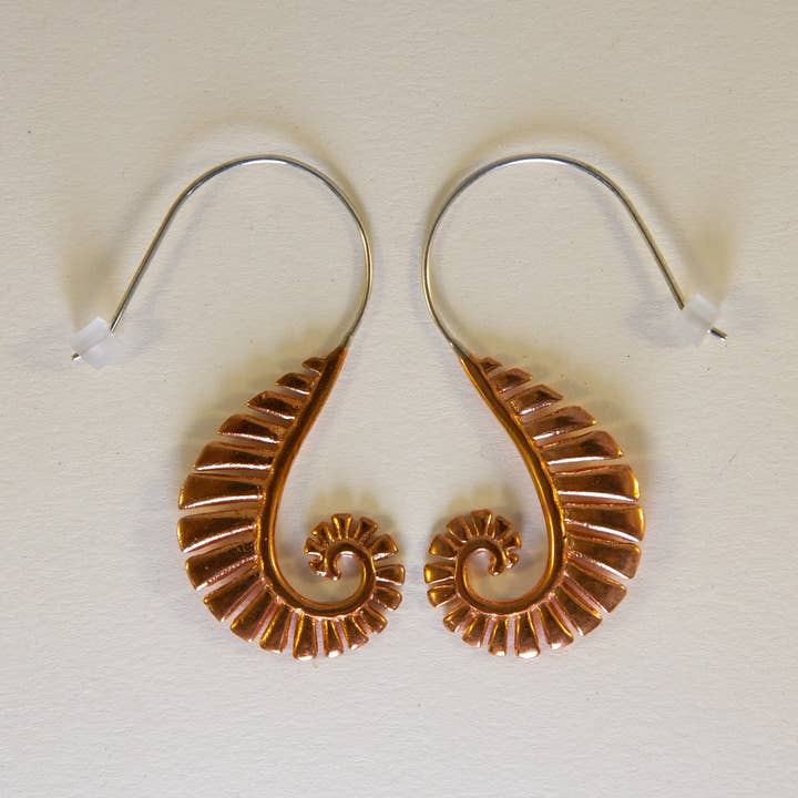 Fern Frond Copper Dangle Earrings ~ Sterling Silver wires for wholesale by Ajmer by Jodi