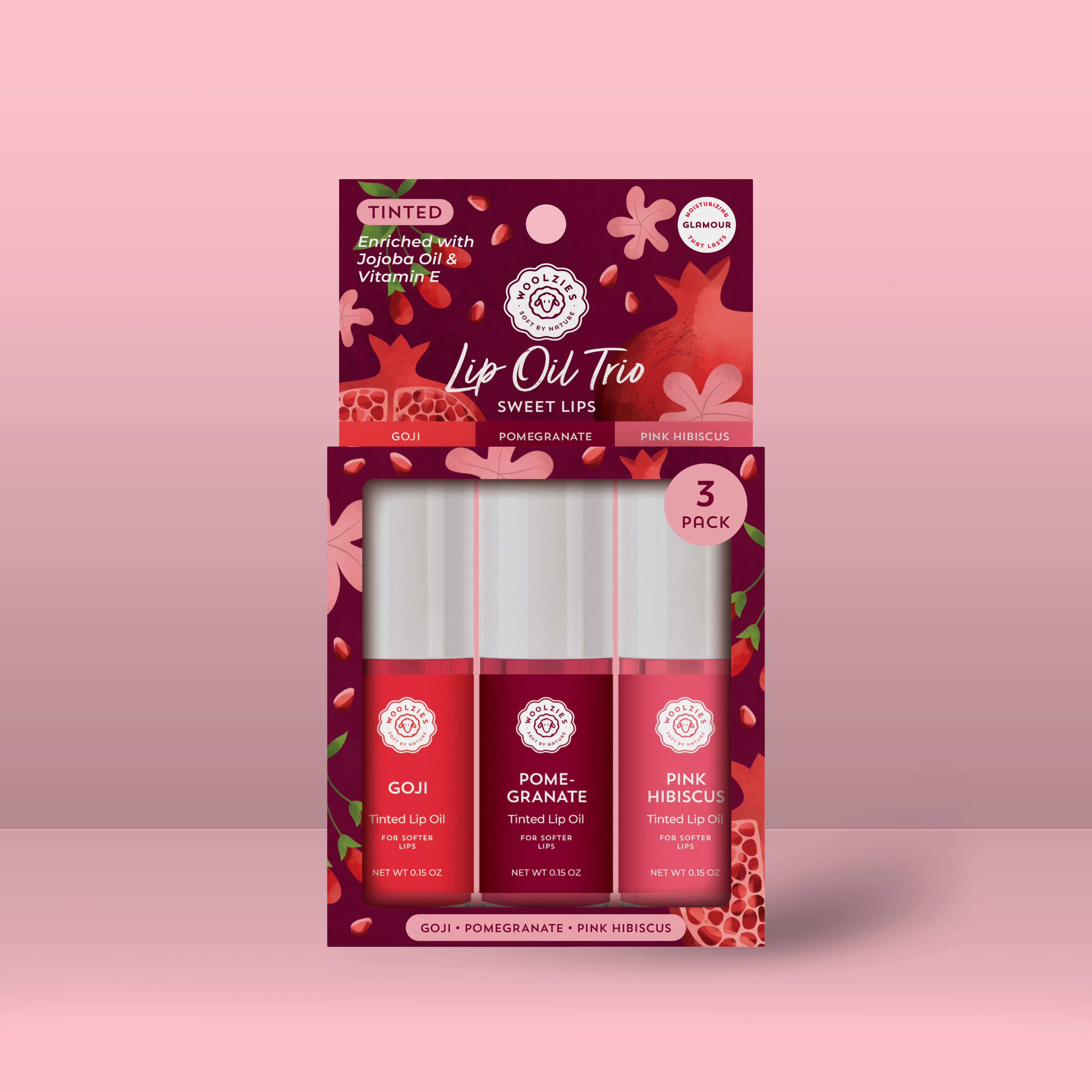 Woolzies - Vente Brillants à lèvres et gloss - Trio d'huiles à lèvres teintées - Lèvres sucrées1