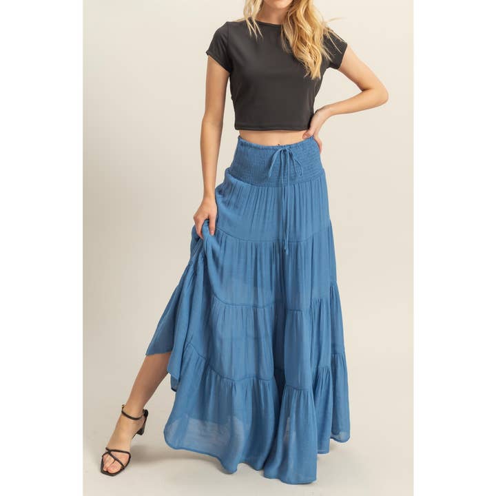 HYFVE - Wholesale Skirt - Women's - HF25E042-Smocked Waist Tiered Maxi Skirt