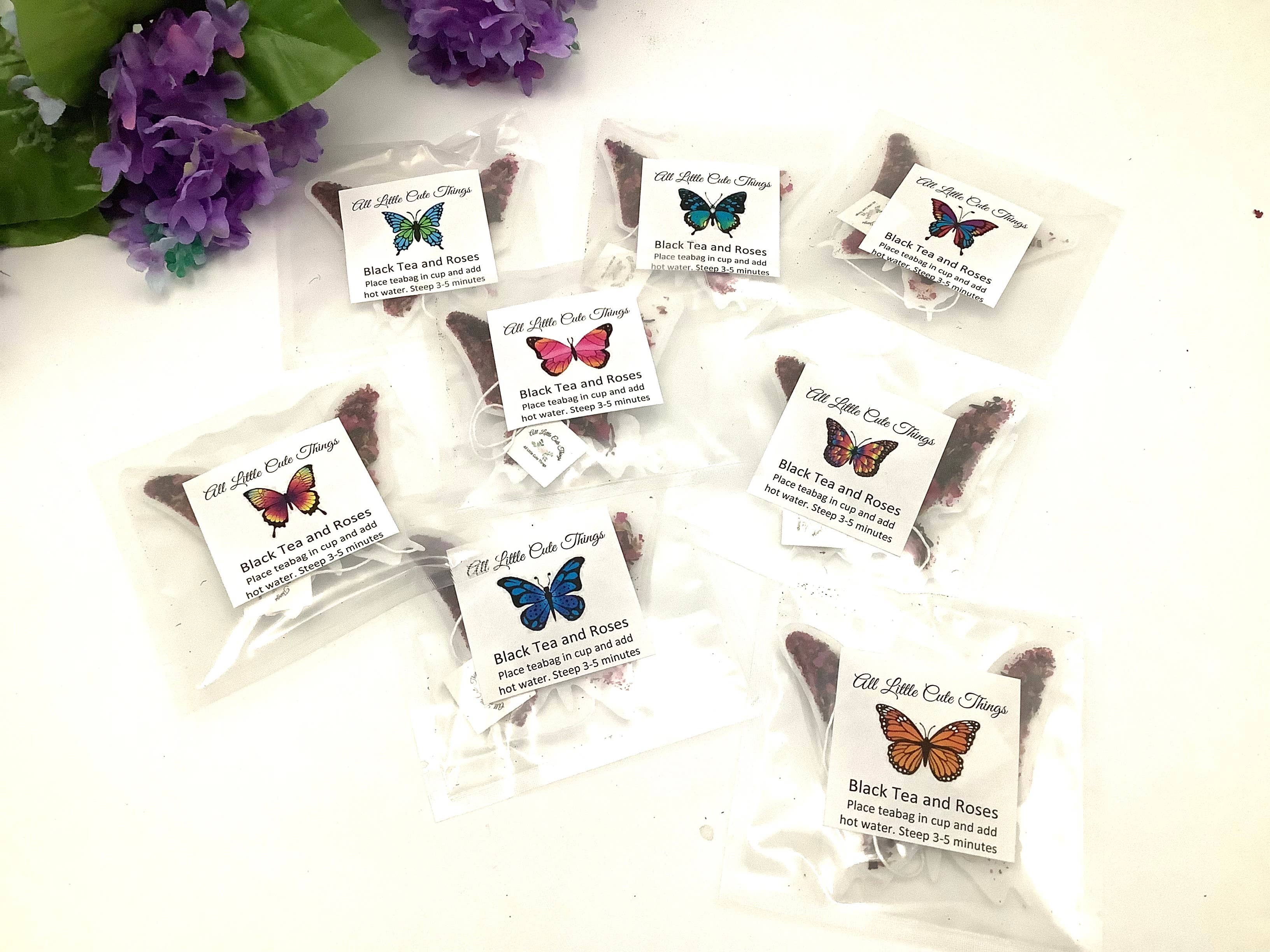 All Little Cute Things – wholesale Tea bags – Butterfly Black Tea and Roses, Gift Box with four packets1