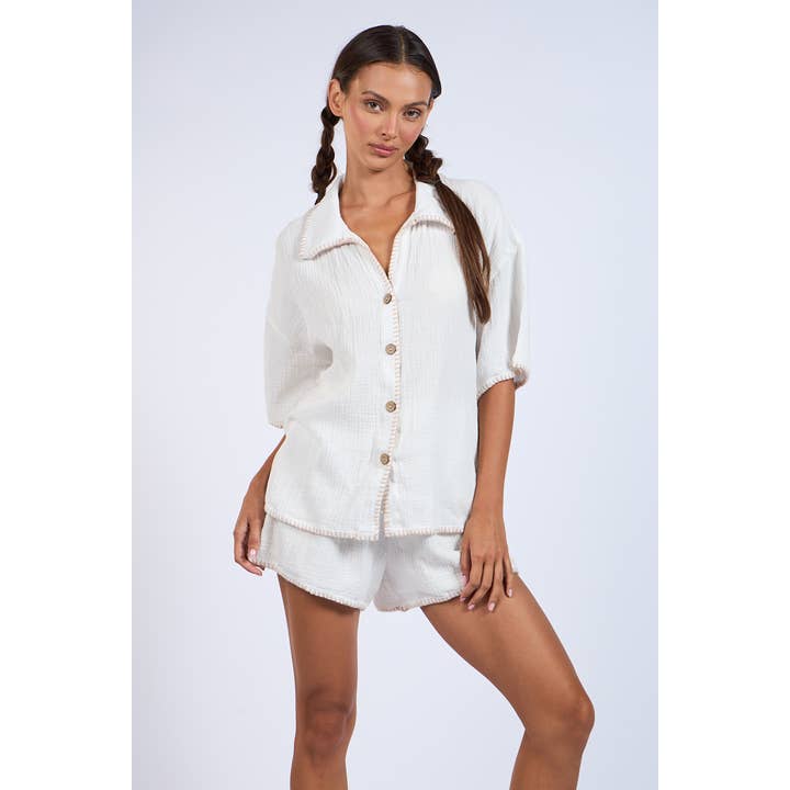 LINE TRIM POINT BUTTON COLLAR SHIRT & SHORTS SET for wholesale by Sky to Moon