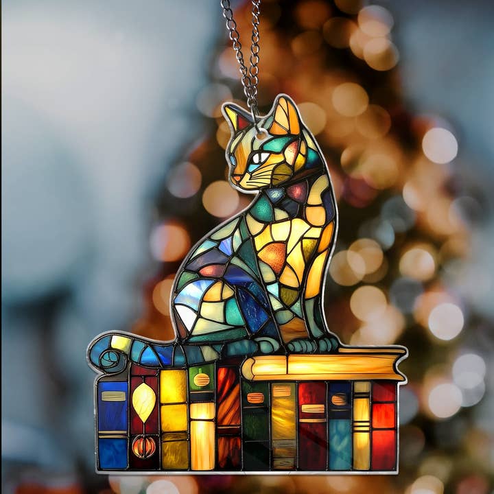 Merchemy - Vente Décoration murale – enfant et bébé - Ornement ACRYLIQUE Chat Et Livre Chat Lisant Suspension de Fenêtre4