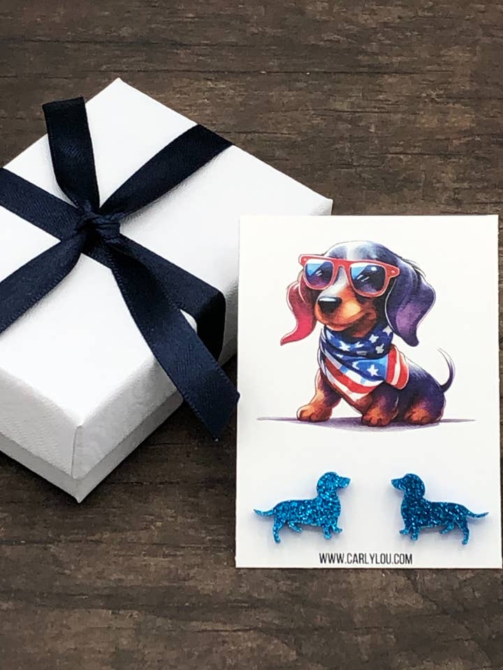 Dachshund Earrings - Patriotic Doxie - 4th of July Earrings for wholesale by Carly Lou