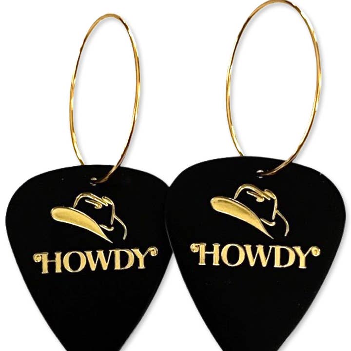 Groupie Love - Vente Boucles d'oreilles pendantes - Boucles d'oreilles à culot de guitare simples réversibles en or noir Howdy0