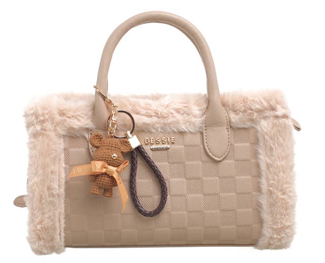 Bessie London - Wholesale Top Handle Bag - Women's - TEDDY FURRY BARREL BAG6
