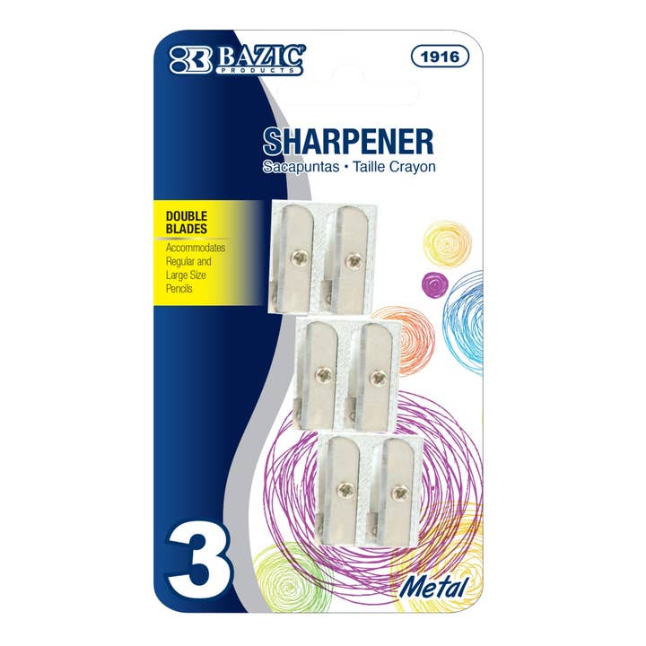 Dual Hole Metal Pencil Sharpener (3/Pack) for wholesale by Luna Office Supply - Everyday Essential