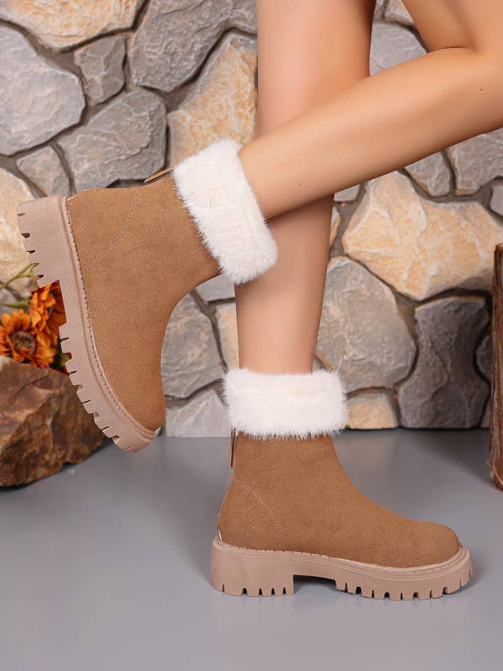 Beyond Apparel - Wholesale Boots - Women's - Faux Fur Trim Suede Platform Boots