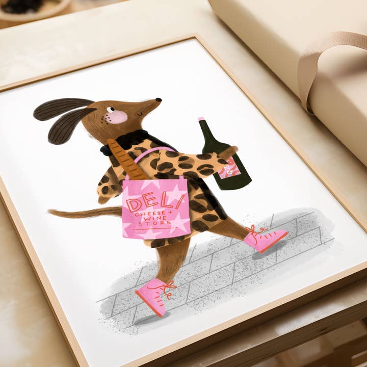 Hundemodisch, Leopardenmuster, Illustrationsdruck, A4 für den Großhandel von Lucy Hook Designs