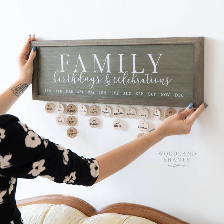 Framed Family Birthdays and Celebrations Calendar Board for wholesale by Woodland Shanty