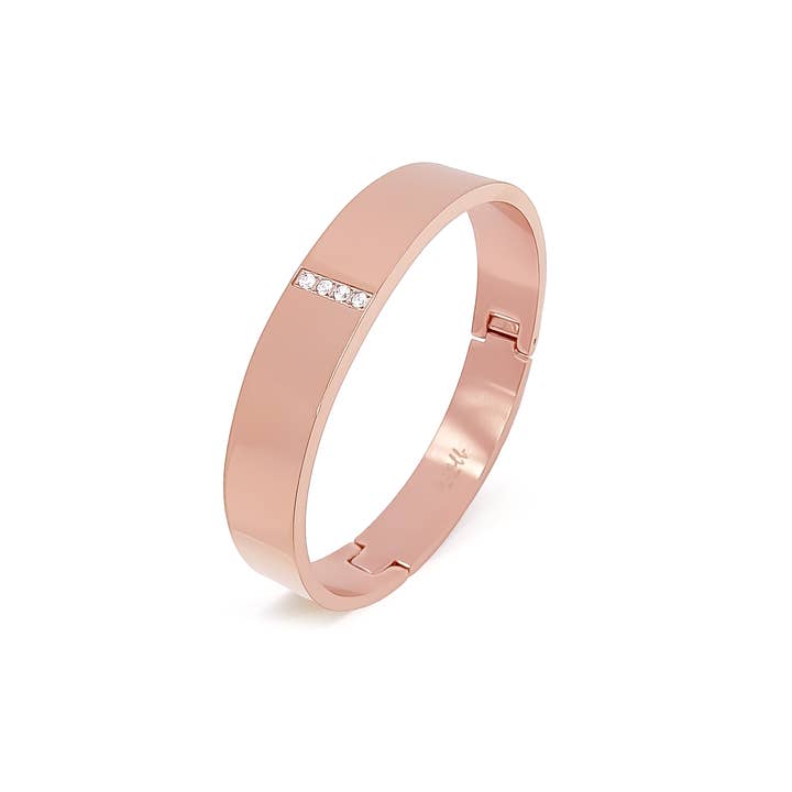 BG223RGP B.Tiff Rose Gold High Polish 4-Stone Wide Bangle for wholesale by B.Tiff