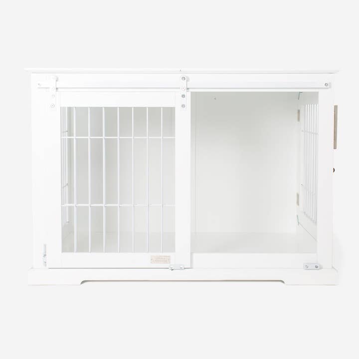 Wooden Sliding Door Dog Crate in White for wholesale on Faire2