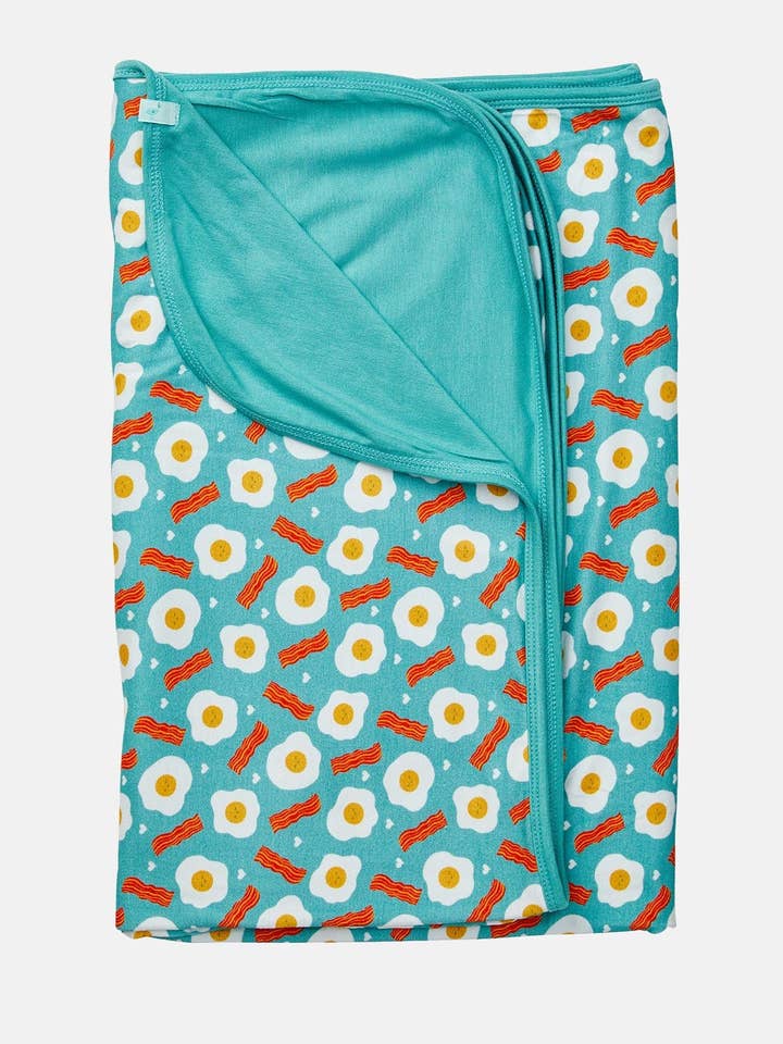 Stretchy Oversized Blanket - Bacon & Eggs Blue for wholesale by Clover Baby & Kids