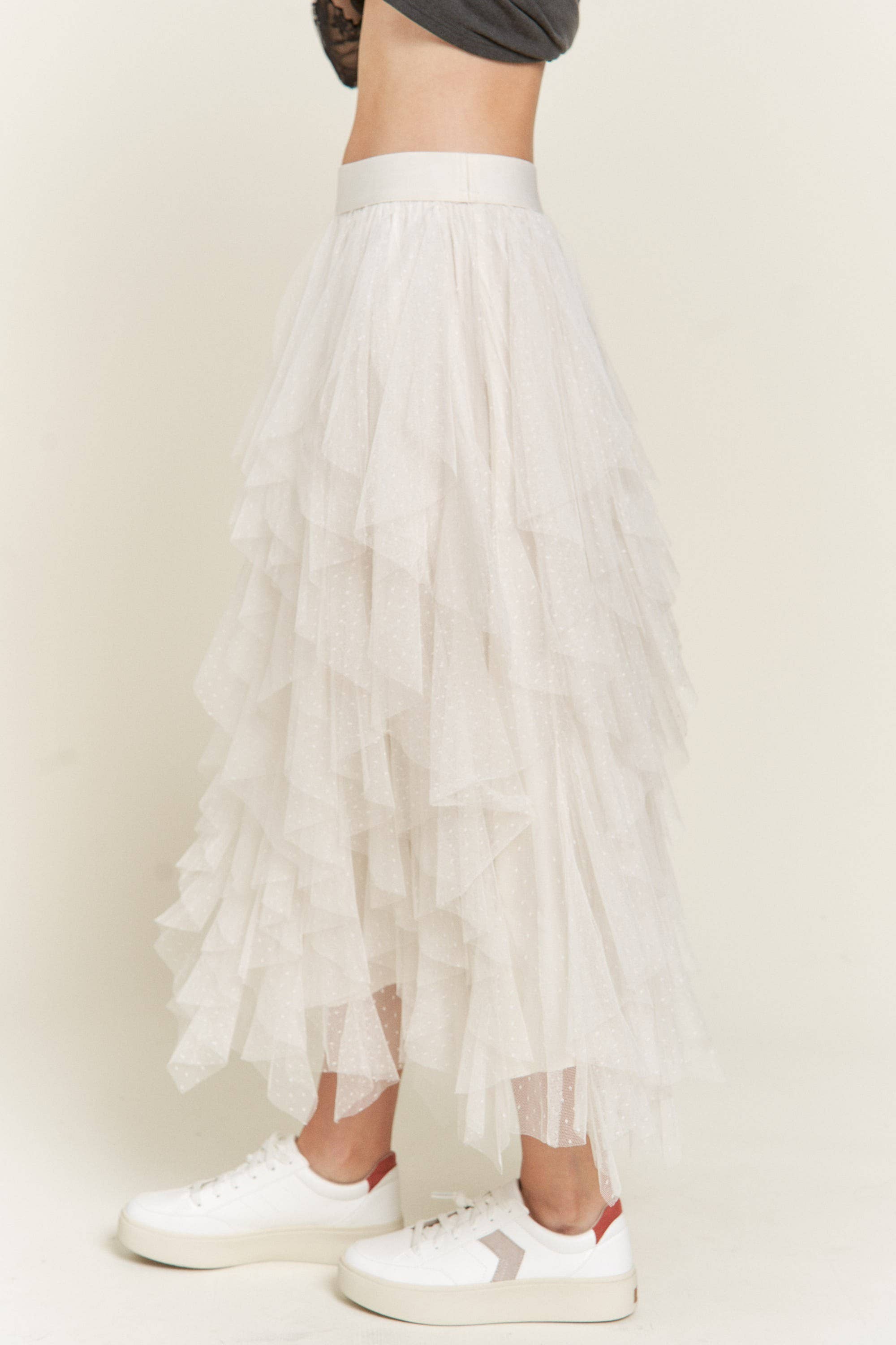 JADE BY JANE - Vendita all'ingrosso Gonna - Donna - Gonna midi a linea A con balze in tulle a pois e fodera1