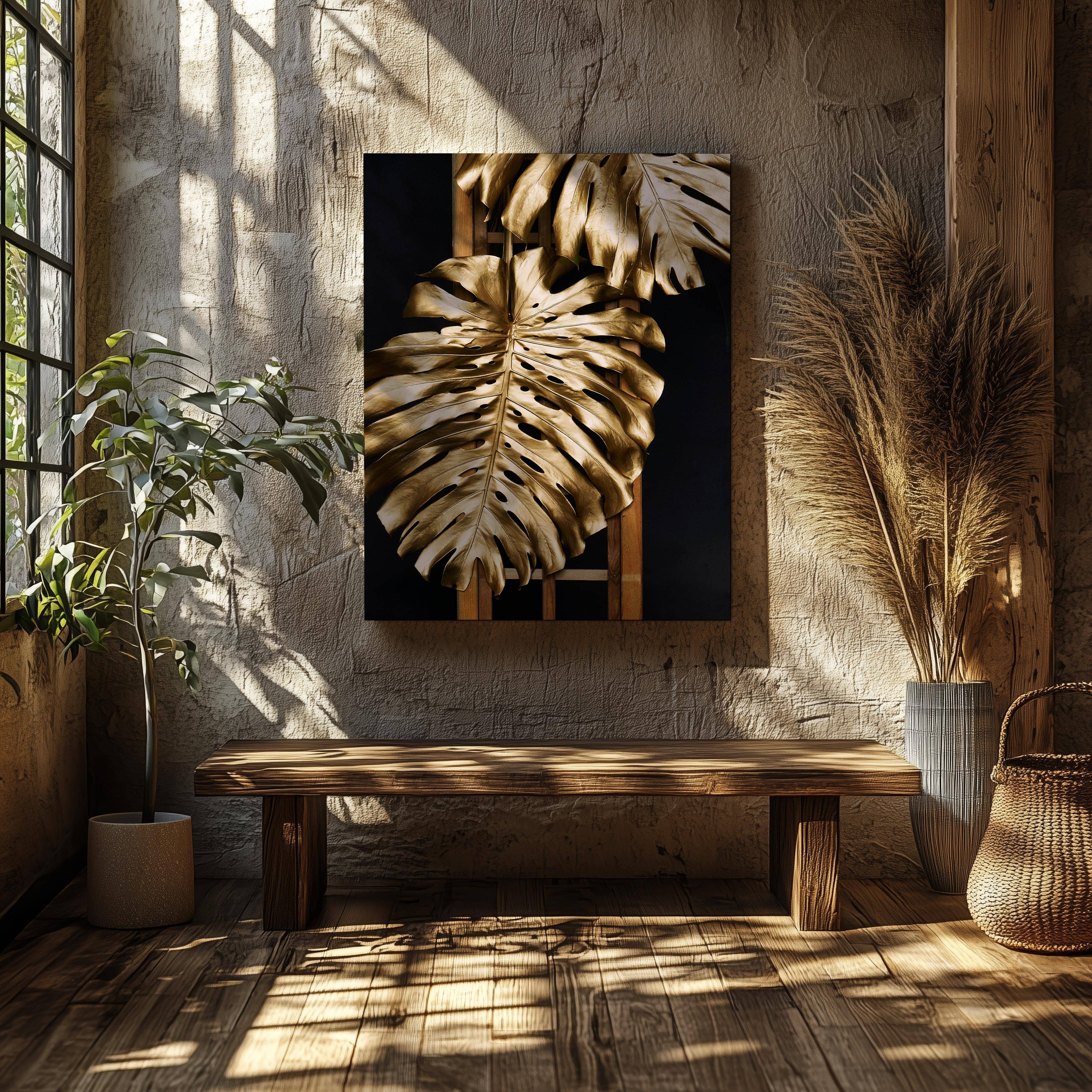House Prints – wholesale Art print – Tropical Gold Leaf Fashion - Framed Canvas Wall Art Print3
