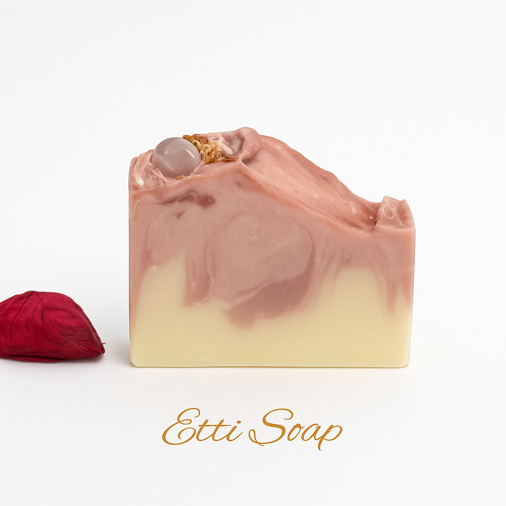 Etti Soap LLC - Wholesale Bar Soap - Romantic Tranquility Soap – Artisan Rose Soap with Polished Rose Quartz Crystal3