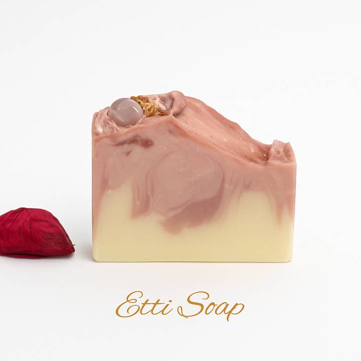 Etti Soap LLC - Wholesale Bar Soap - Romantic Tranquility Soap – Artisan Rose Soap with Polished Rose Quartz Crystal3