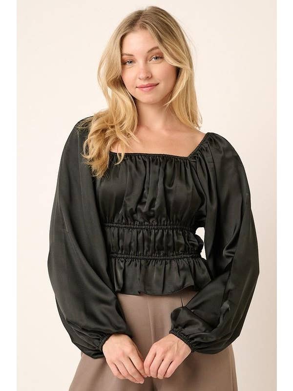 H15080 - CHEMISIER À MANCHES LONGUES ET COL CARRÉ EN SATIN pour la vente par mittoshop