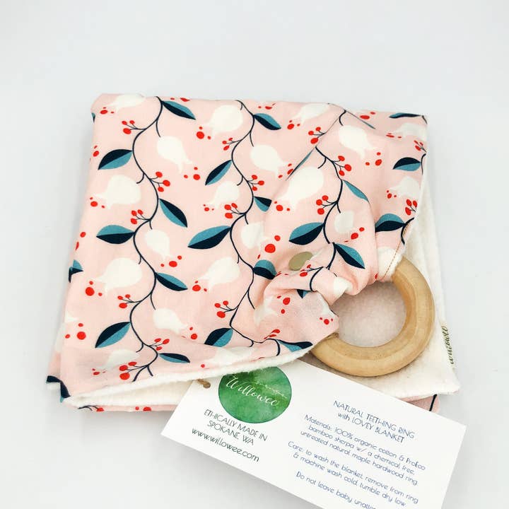 Natural Teething Ring + Lovey Blanket / Lily Vines for wholesale by Willowee