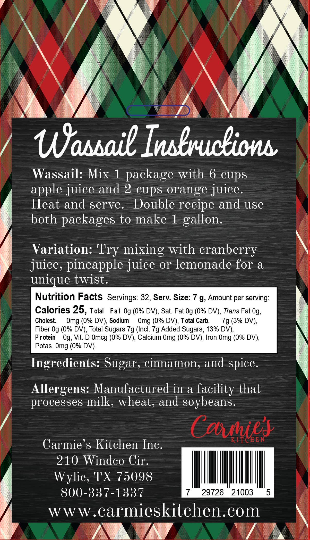Carmie's Kitchen - Wholesale Cocktail Mix/Syrup - Wassail Spiced Cider Mix1