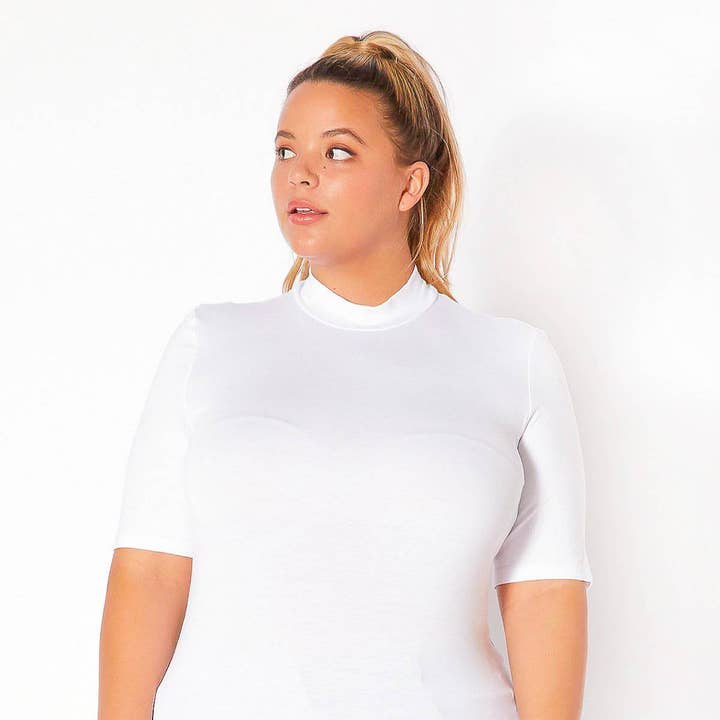 Bellatrix Plus Size Half Sleeve Turtle Neck Fitted Top for wholesale by Robin K