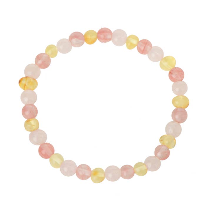 Polierter Zitronenbernstein & Rosenquarz & Kirschquarz Armband für den Großhandel von The Natural Amber