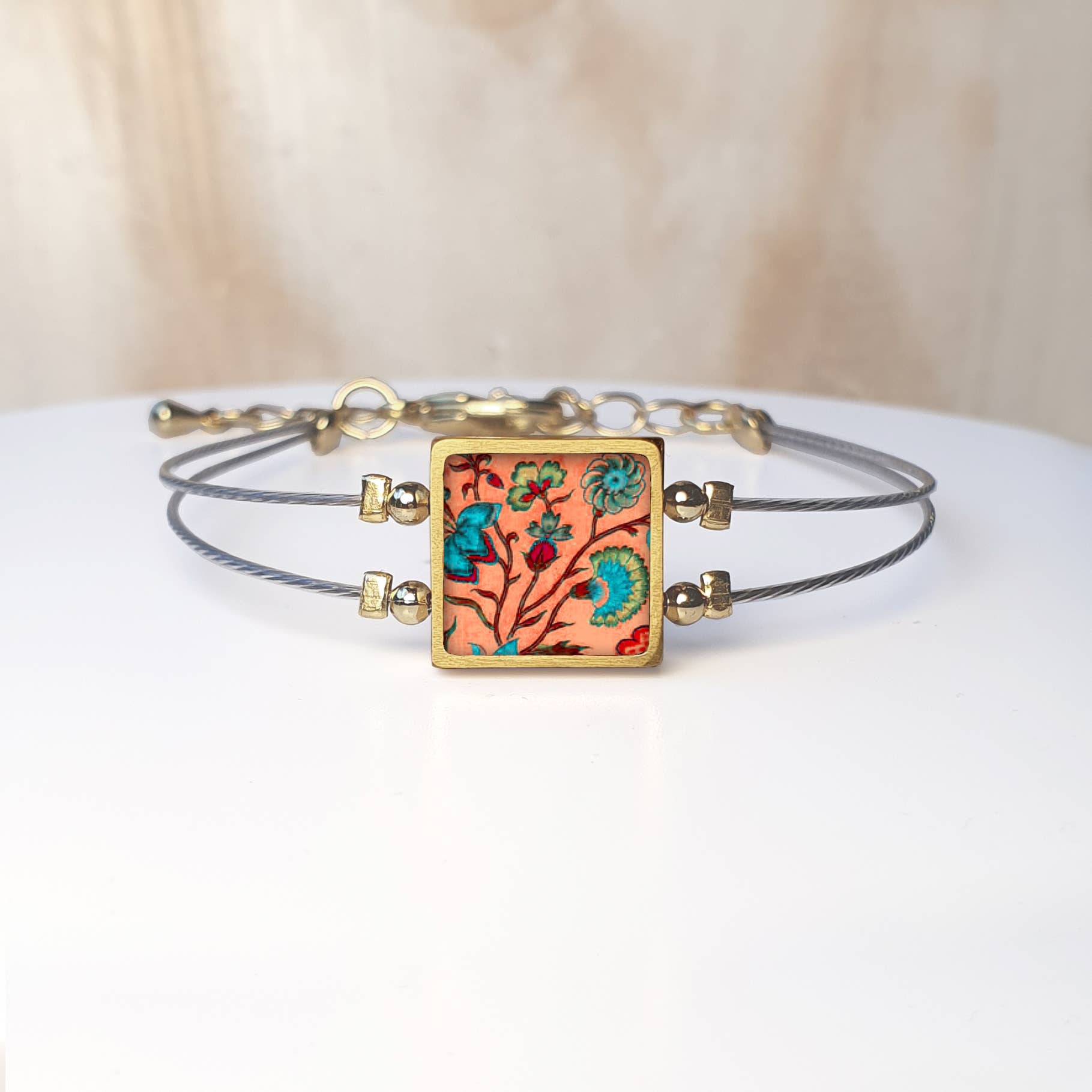 Noa Jewellery - Wholesale Charm/Dangle Bracelet - Framed Square Ceramic Bracelet, Gold Plated Stainless Steel0