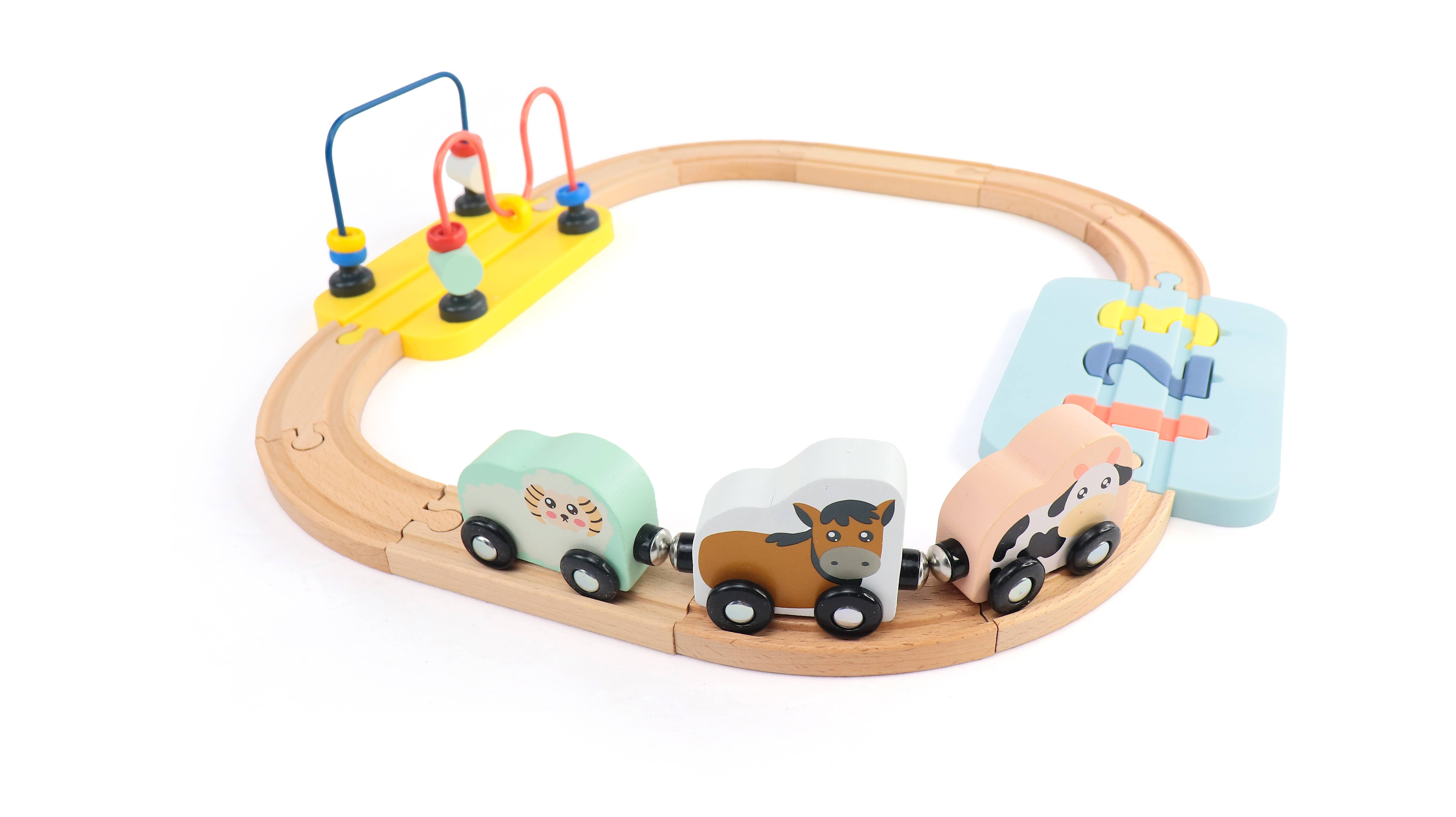 Leo & Friends - Wholesale Wood Toy - Kids - Wooden Railway 123 Puzzle and Bead Set 18-Pieces3