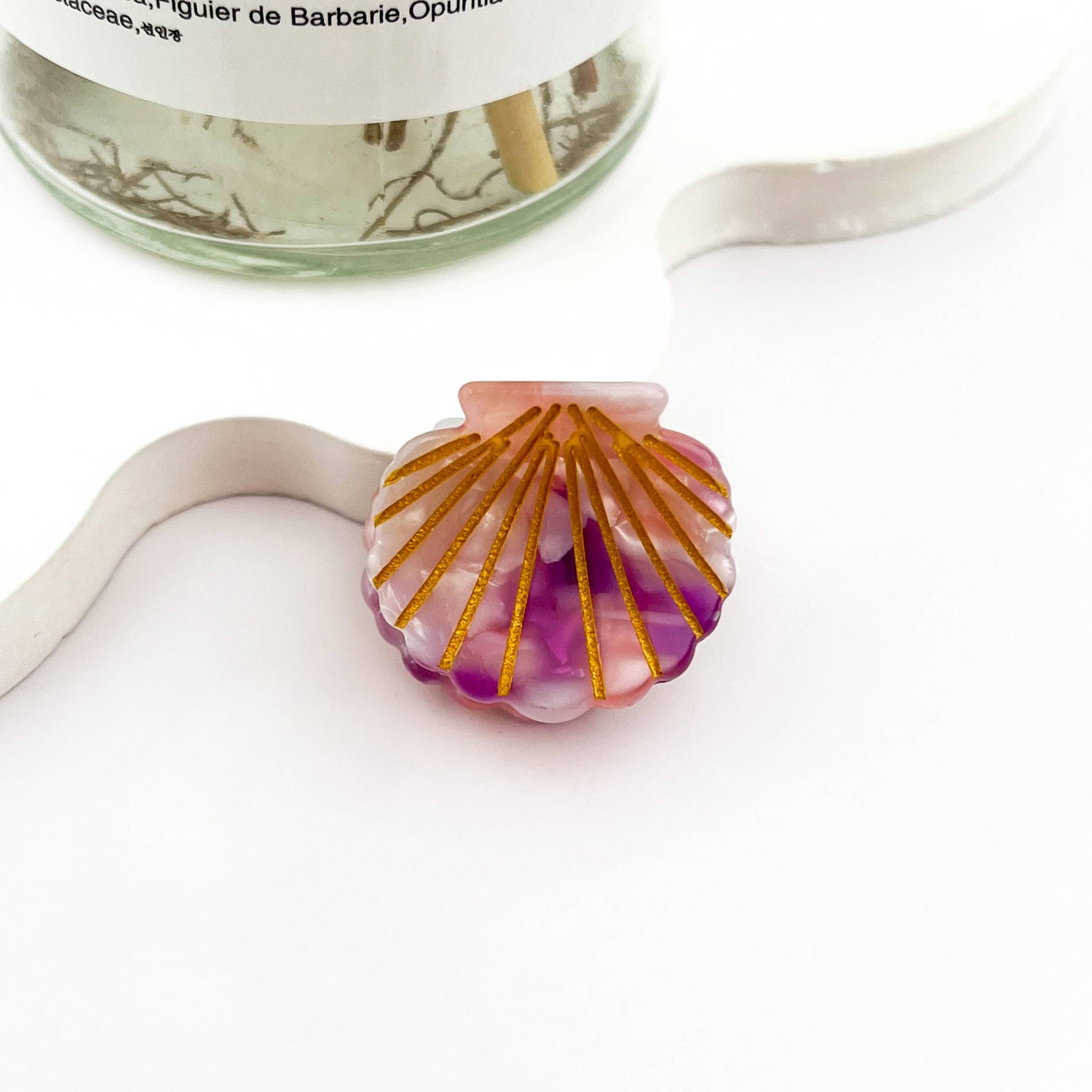 mildstyles - Wholesale Hair Clip - Women's - Cute Mini Small Shell with Gold Line Acetate Hair Claw Clip13