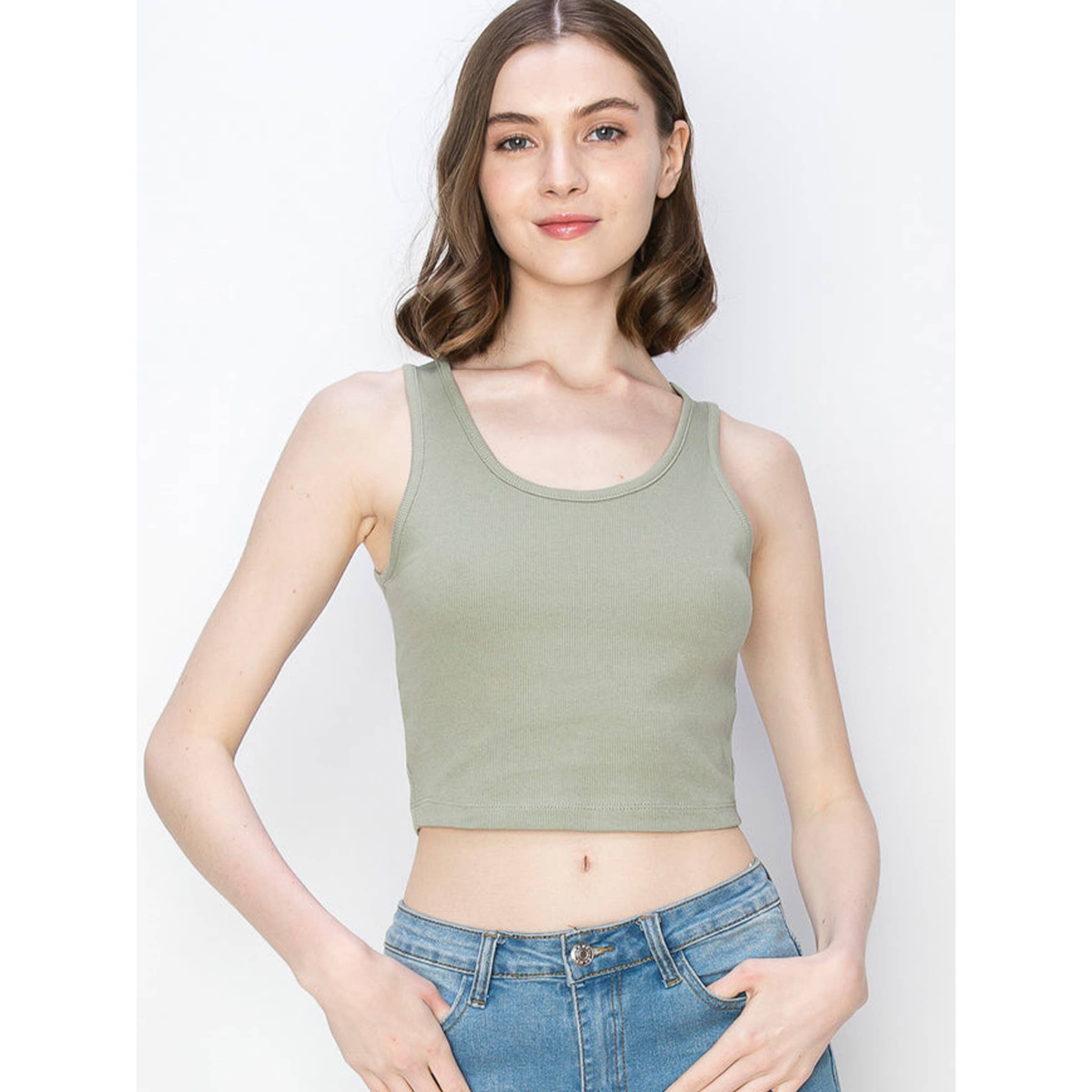 Timeless - Wholesale Tank Top - Women's - Cropped Scoop Neck Ribbed Tank Top8