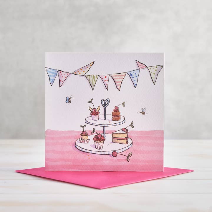 Tallerkener med Kager Hilsenkort for engroshandel hos Helen Wiseman Illustration