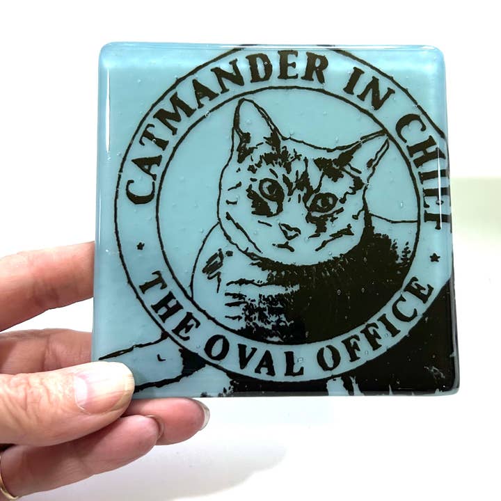 Kiku Handmade | Contemporary Fused Glass Home Goods - Wholesale Coasters - Catmander in Chief Fused Glass 4" Single Coaster
