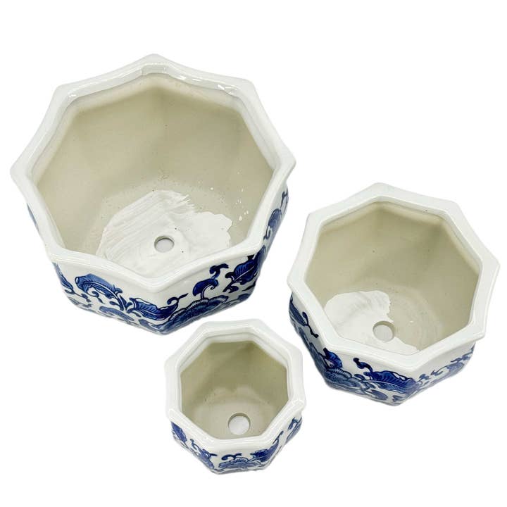 Galt International Company - Wholesale Plant Pot - Set of 3 -
4.5"/6"/8" Ceramic Chinoiserie Planter Pot Set