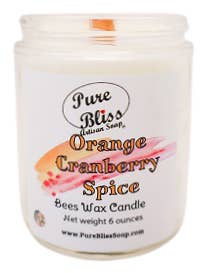Candela di cera d'api con spezie al mirtillo rosso arancione per la vendita all'ingrosso da parte di Pure Bliss