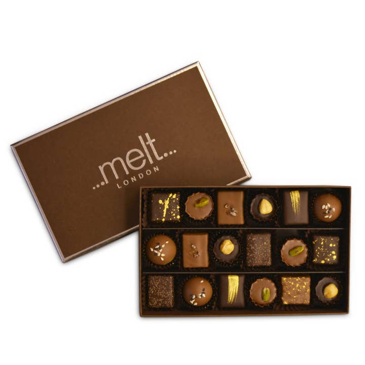 Chocolatier-Geschenkbox mit 18 Stück für den Großhandel von Melt Chocolates