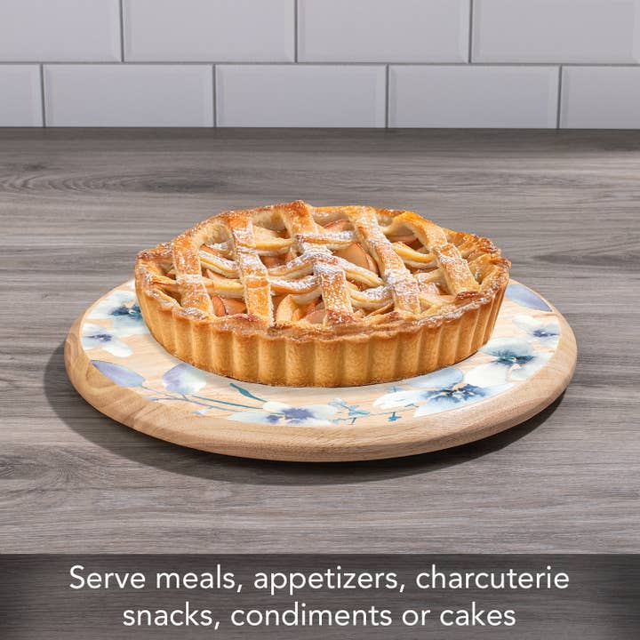 CounterArt/Highland Home/Thirstystone/CoasterStone – wholesale Lazy Susan – "White Floral Wreath" Rubber Wood Lazy Susan Turntable 14"2