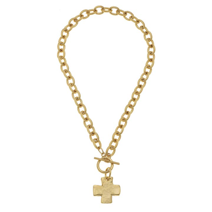 Susan Shaw - Wholesale Pendant/Charm Necklace - Gold Cross Front Toggle Necklace