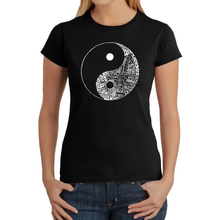 LA Pop Art Women's Word Art T-Shirt - YIN YANG for wholesale by LA Pop Art