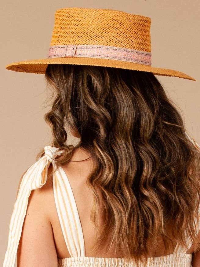 Lucca Couture - Wholesale Boater Hat - Women's - HBL1003A-SANTORINI WIDE BRIM BOATER-TAN2