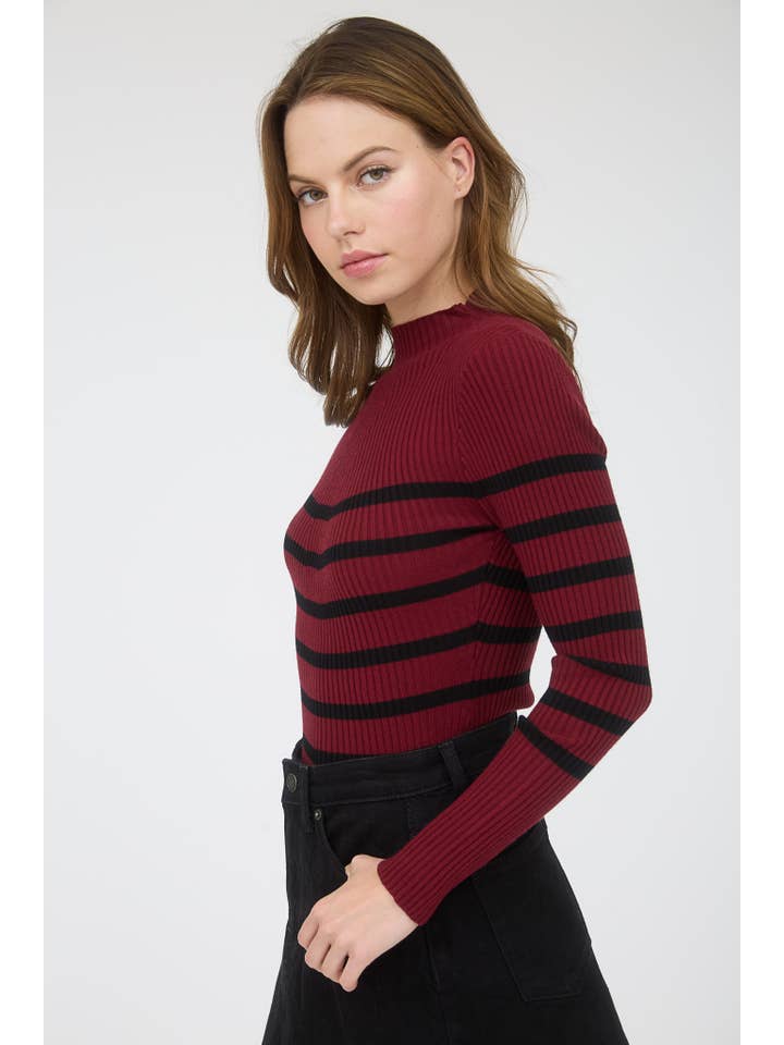 The Workshop Studio - Wholesale Knit Sweater - Women's - MOCK NECK STRIPE LONG SLEEVE SWEATER KNIT PULLOVER7