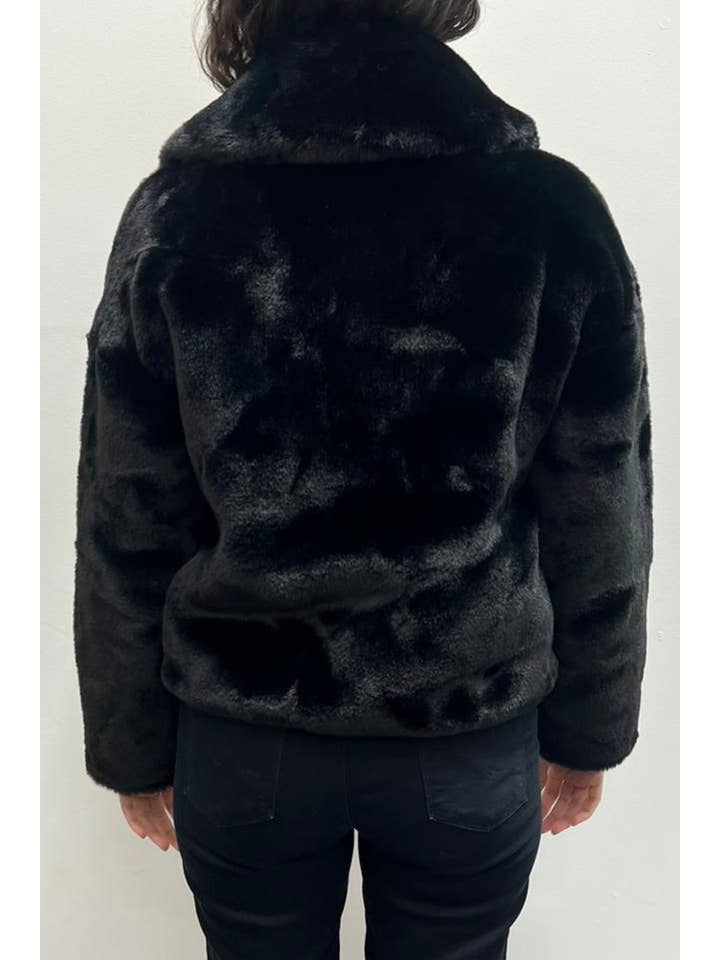 BLACK Love Token Cropped Faux Fur Coat for wholesale on Faire3